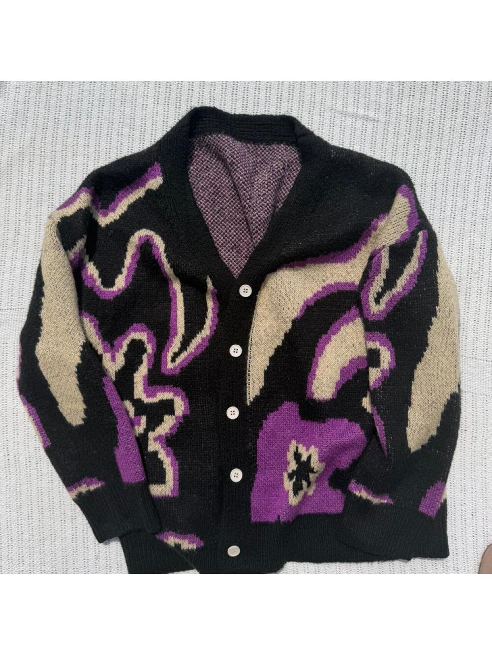 Abstract Patterned Button-Up Cardigan Sweater